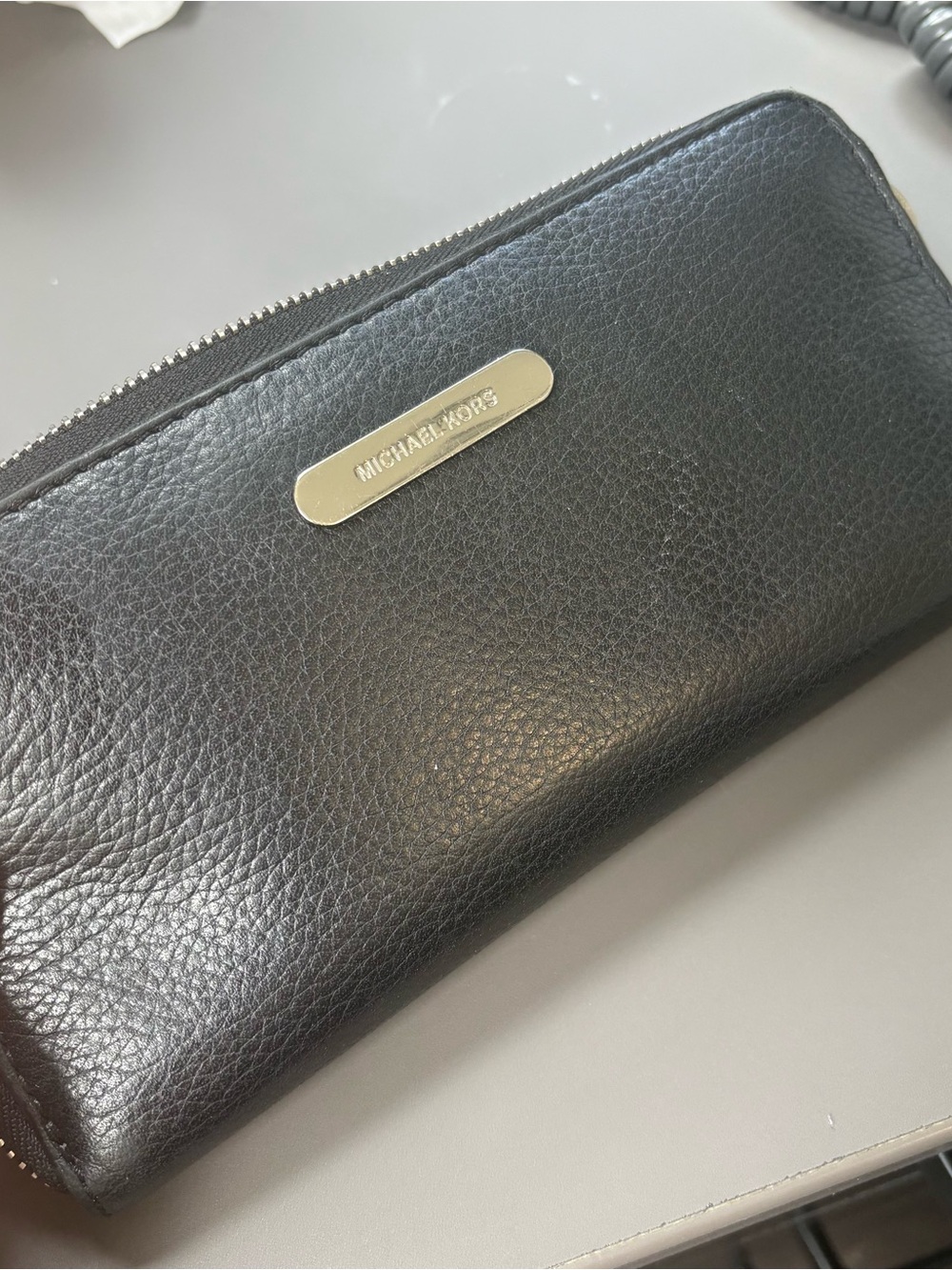 Michael Kors Black Leather Zip-Around Wallet with Gold Logo
